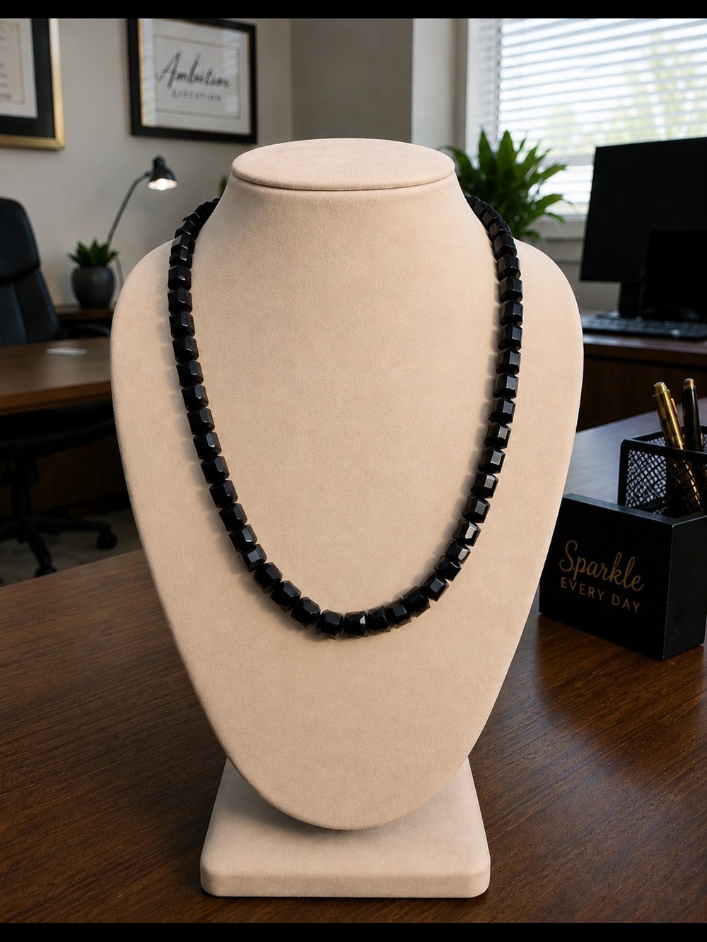 Park Lane Onyx Black Faceted Glass Bead Necklace